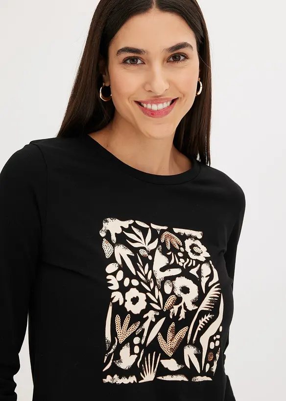 T-shirt manches longues en coton extensible, bonprix