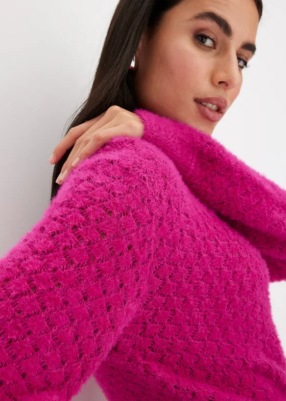 Pull ajour&eacute; avec fil peluche, bonprix