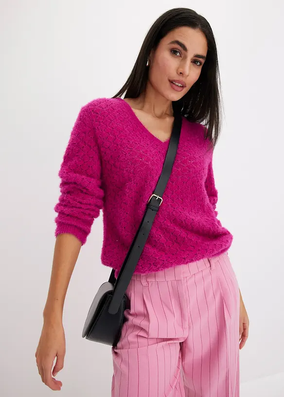 Pull ajour&eacute; avec fil peluche, bonprix