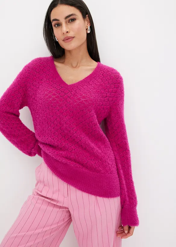 Pull ajour&eacute; avec fil peluche, bonprix