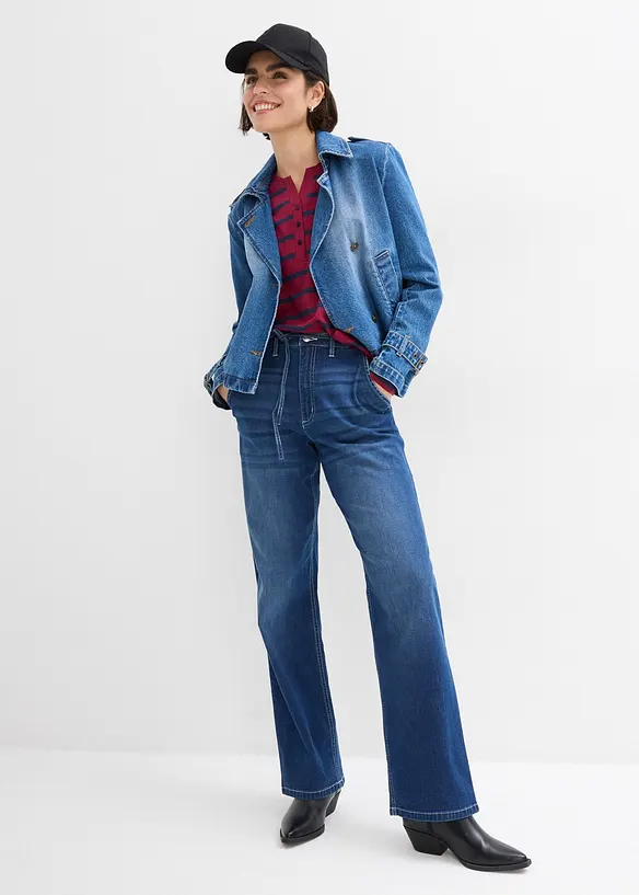 Jean droit taille haute &eacute;lastiqu&eacute;e, loose, bonprix