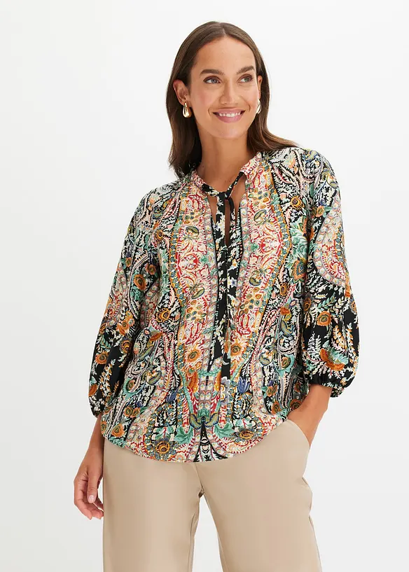 Blouse imprimée en satin fluide, bonprix