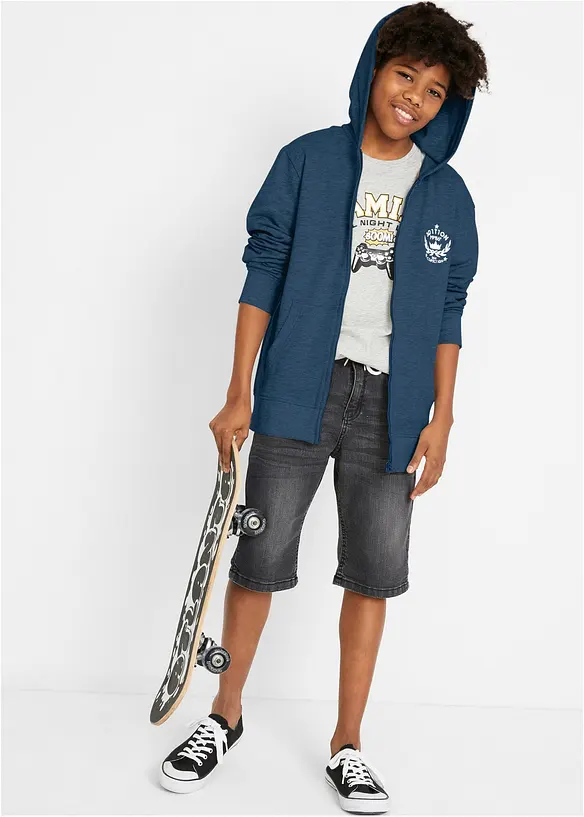 Sweat zippé à capuche, 100% coton, bonprix