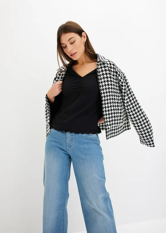 T-shirt côtelé à col en V, bonprix