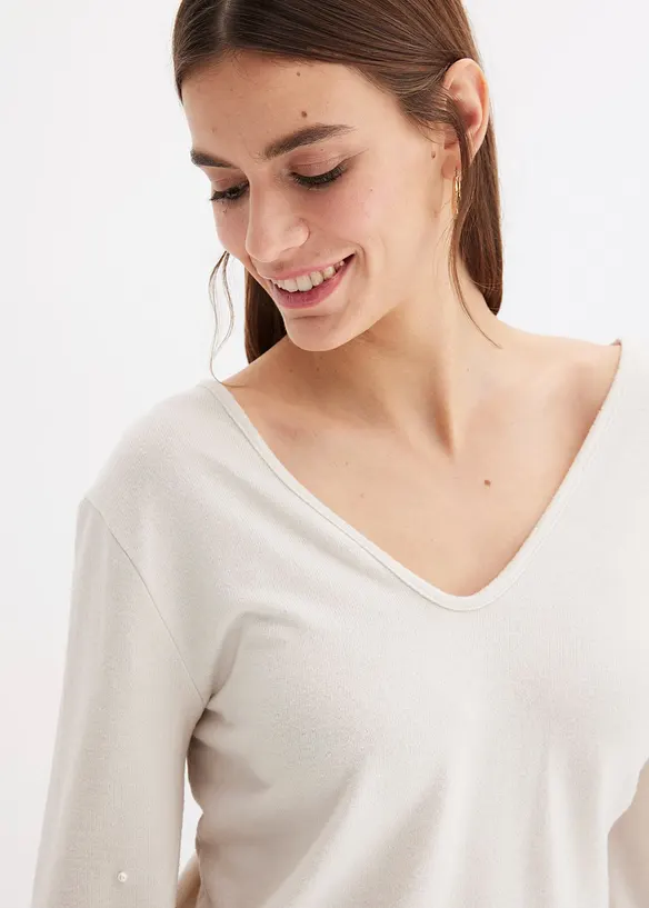 T-shirt polaire douillet revêtu de perles, bonprix