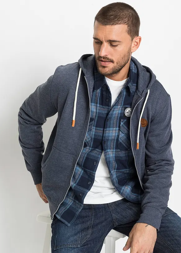 Sweat zippé à capuche et détails enduits, bonprix