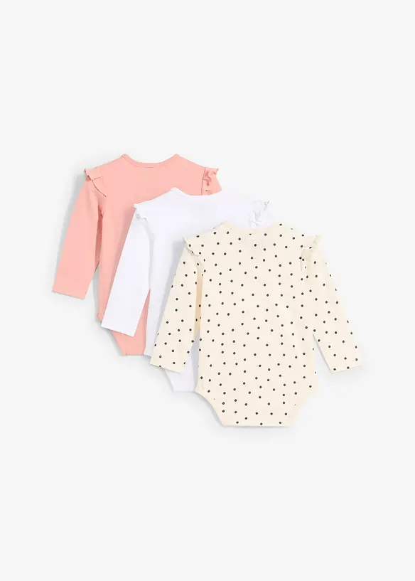 Lot de 3 bodies b&eacute;b&eacute; volant&eacute;s en coton, bonprix