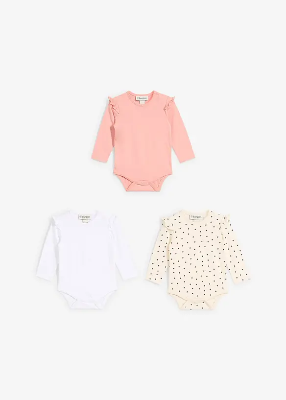 Lot de 3 bodies b&eacute;b&eacute; volant&eacute;s en coton, bonprix