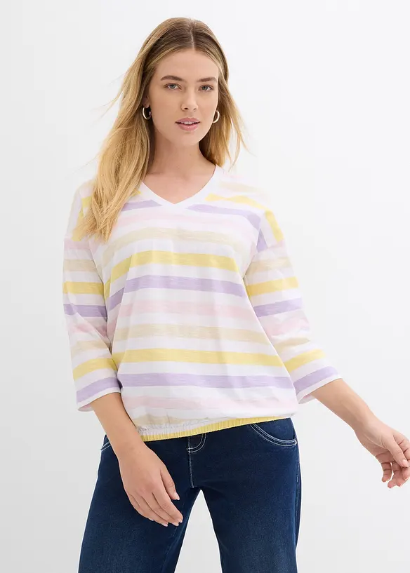 T-shirt en coton flammé, manches 3/4, bonprix