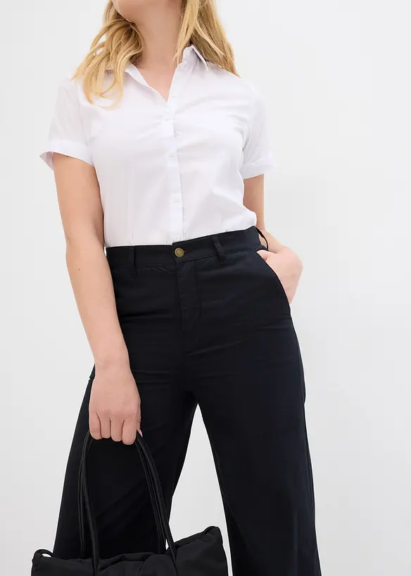 Pantalon large 100% coton, taille haute, bonprix