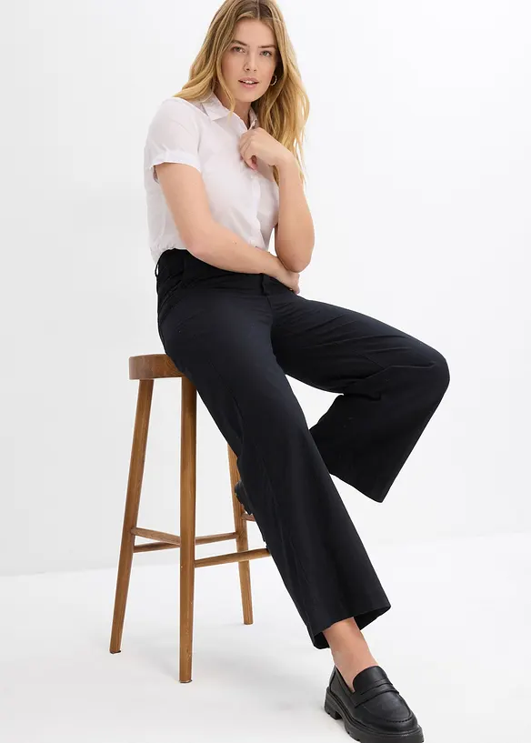 Pantalon large 100% coton, taille haute, bonprix