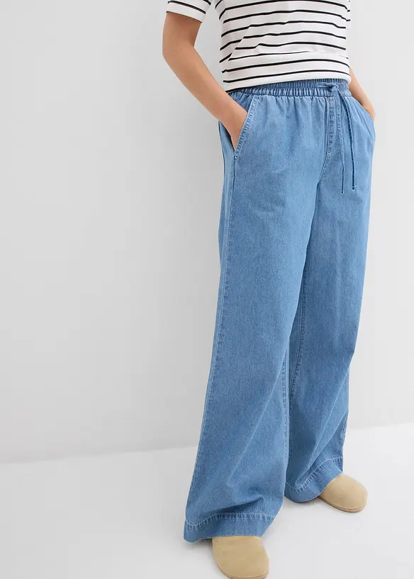 Jean Wide Leg, taille normale et &eacute;lastiqu&eacute;e, bonprix