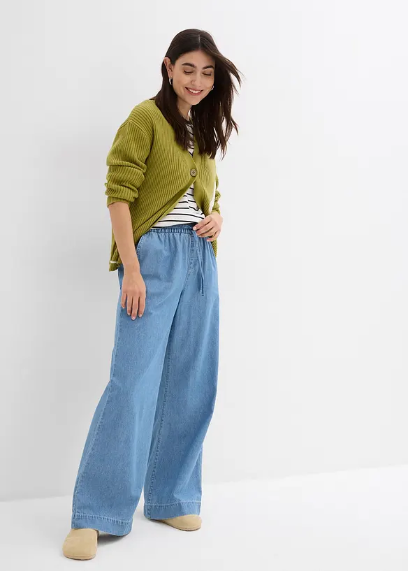 Jean Wide Leg, taille normale et &eacute;lastiqu&eacute;e, bonprix