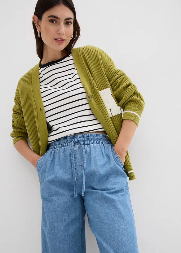 Jean Wide Leg, taille normale et &eacute;lastiqu&eacute;e, bonprix