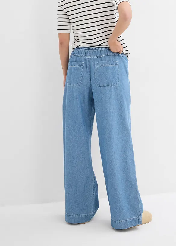 Jean Wide Leg, taille normale et &eacute;lastiqu&eacute;e, bonprix