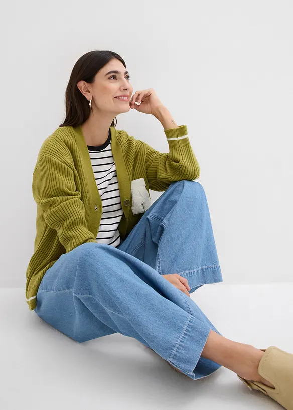 Jean Wide Leg, taille normale et &eacute;lastiqu&eacute;e, bonprix