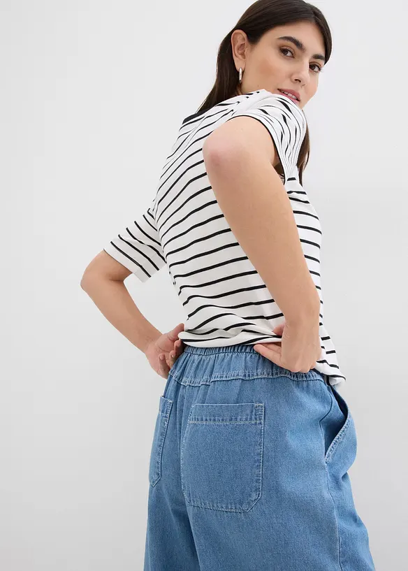 Jean Wide Leg, taille normale et &eacute;lastiqu&eacute;e, bonprix