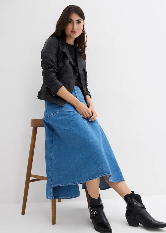 Jupe midi en jean, taille haute, bonprix