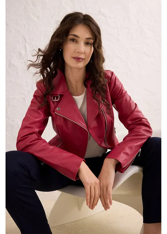 Veste biker en cuir nappa d’agneau, bonprix