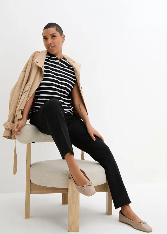 Pantalon droit extensible en bengaline, taille élastiquée, bonprix