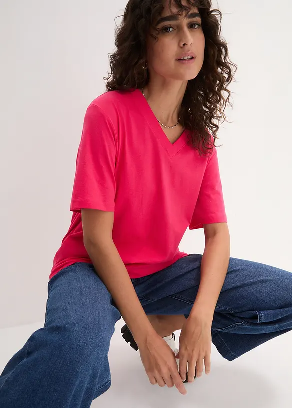 Lot de 5 T-shirts longs et amples à col V, bonprix