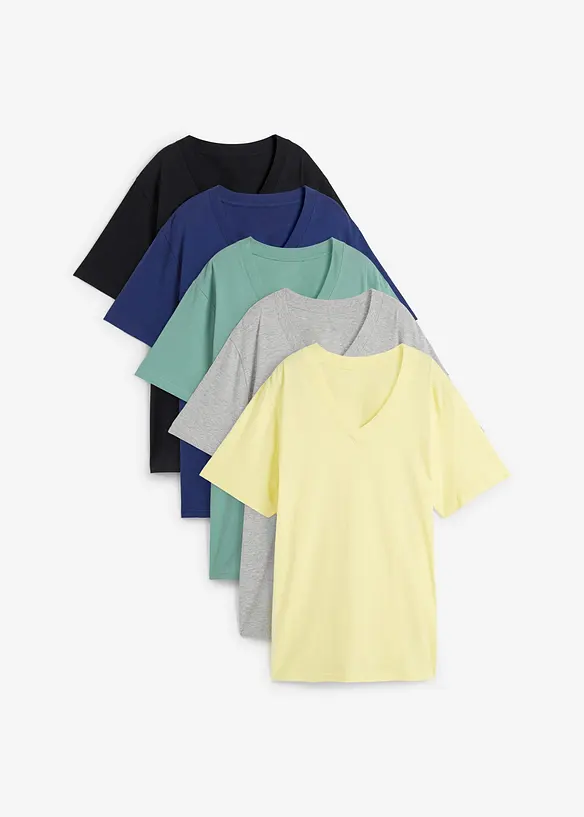 Lot de 5 T-shirts longs et amples à col V, bonprix