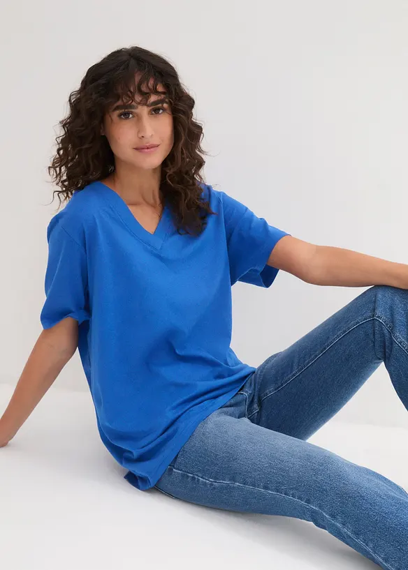 Lot de 5 T-shirts longs et amples à col V, bonprix