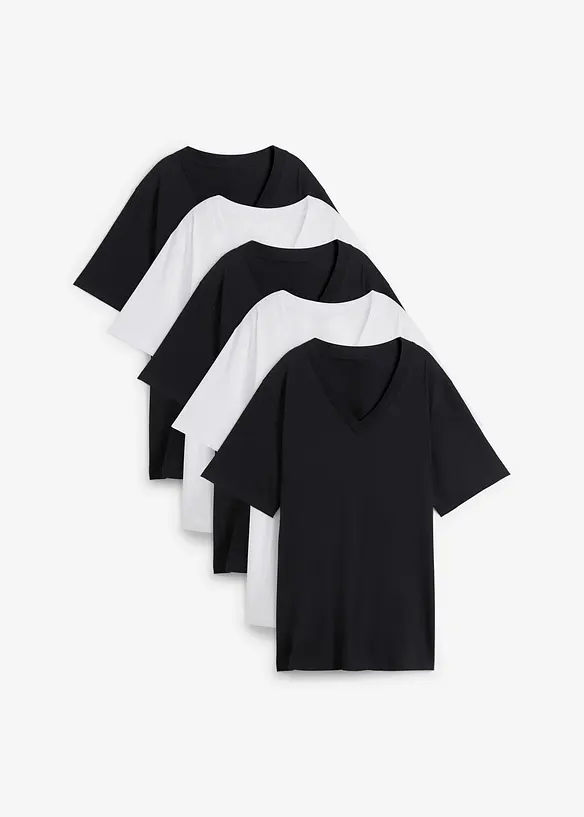 Lot de 5 T-shirts longs et amples à col V, bonprix