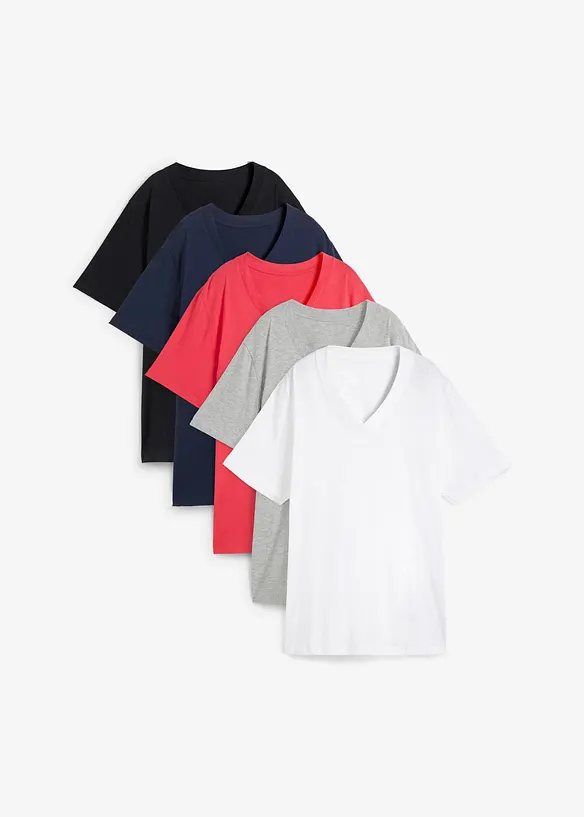 Lot de 5 T-shirts longs et amples à col V, bonprix