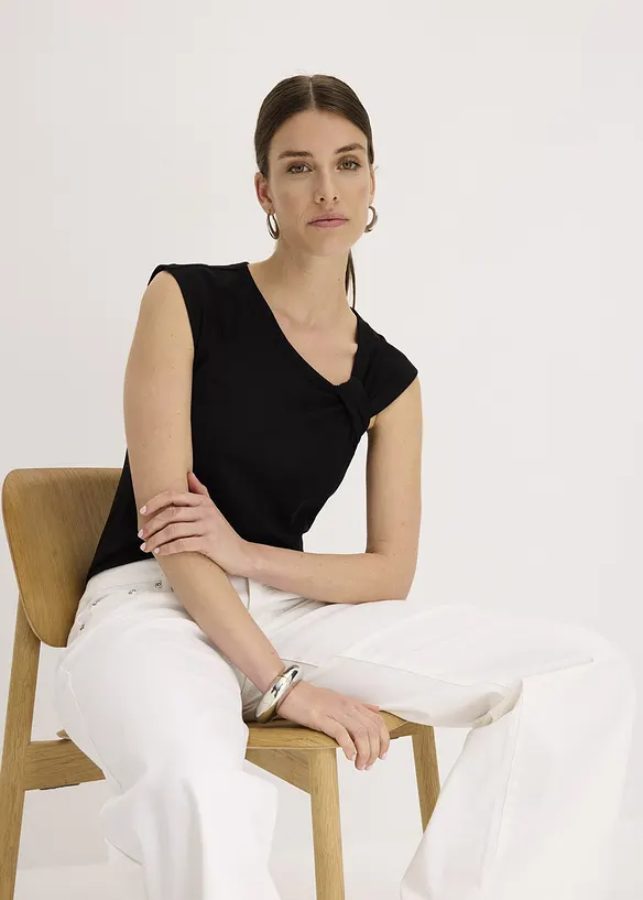 T-shirt en coton extensible avec détail twisté, bonprix