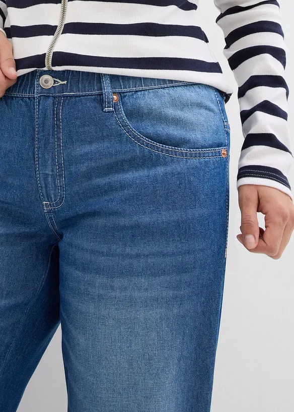 Jean droit taille mi-haute et élastiquée, raccourci, bonprix