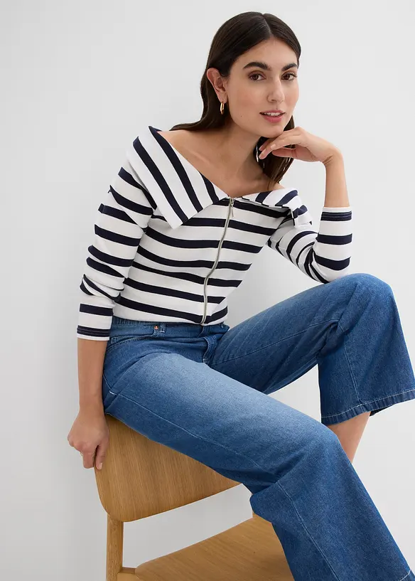 Jean droit taille mi-haute et élastiquée, raccourci, bonprix