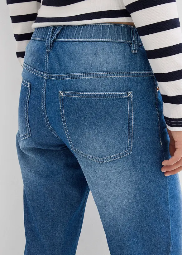 Jean droit taille mi-haute et élastiquée, raccourci, bonprix