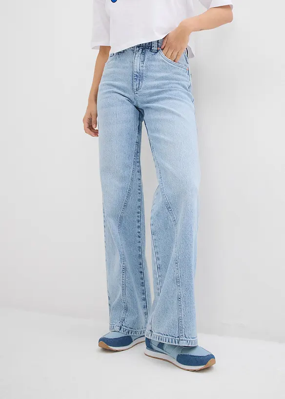 Jean large taille haute, peu extensible, bonprix