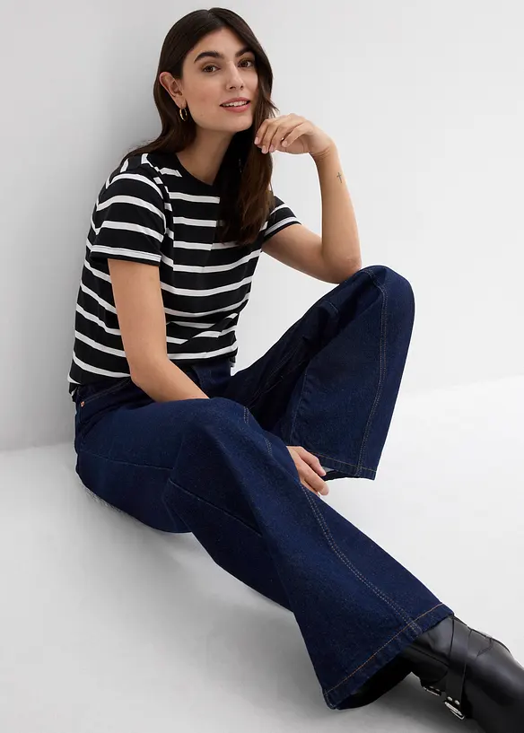 Jean large taille haute, peu extensible, bonprix