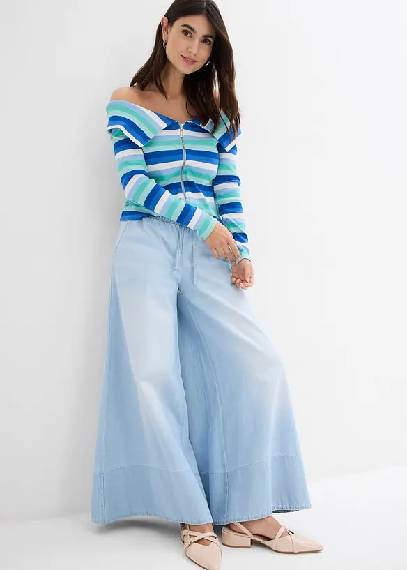 Jean large, taille mi-haute et &eacute;lastiqu&eacute;e, bonprix