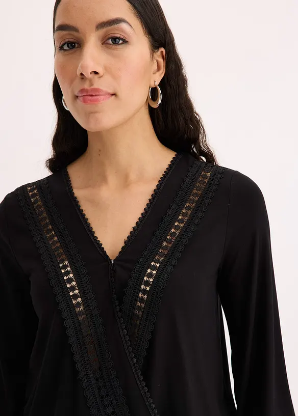 T-shirt manches 3/4 avec dentelle, style portefeuille, bonprix