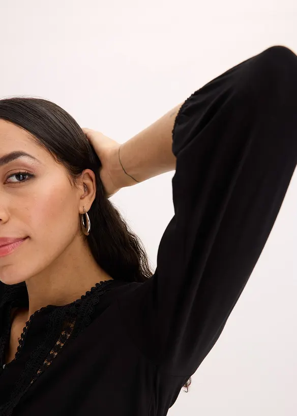 T-shirt manches 3/4 avec dentelle, style portefeuille, bonprix