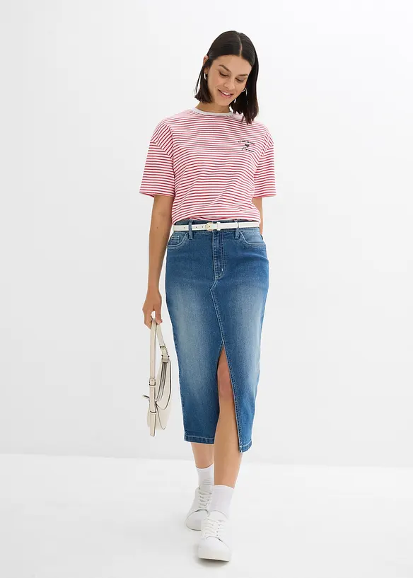 T-shirt rayé avec broderie, bonprix