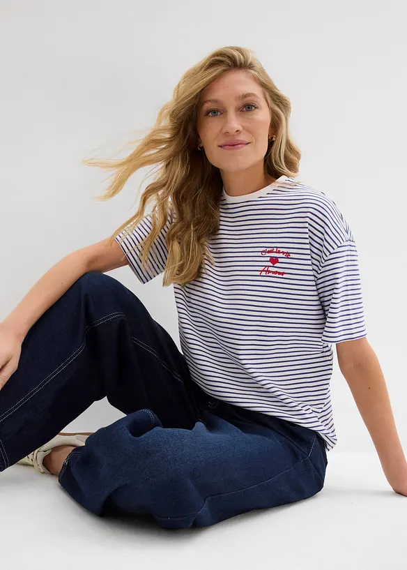 T-shirt rayé avec broderie, bonprix