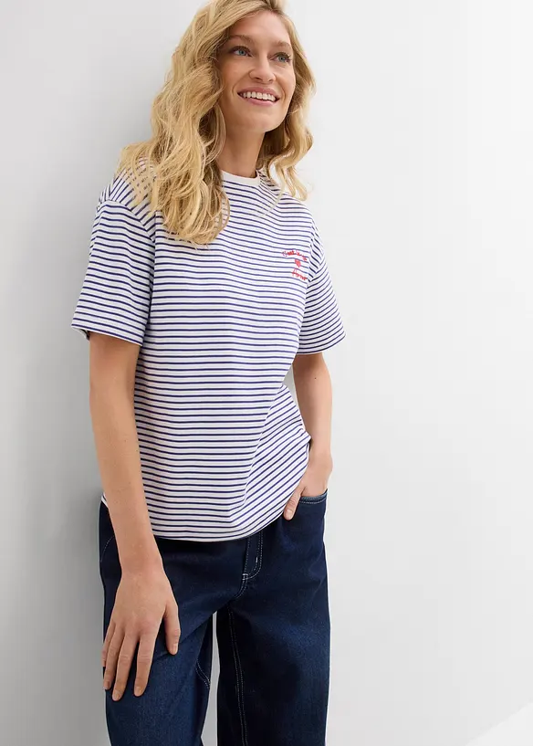 T-shirt rayé avec broderie, bonprix