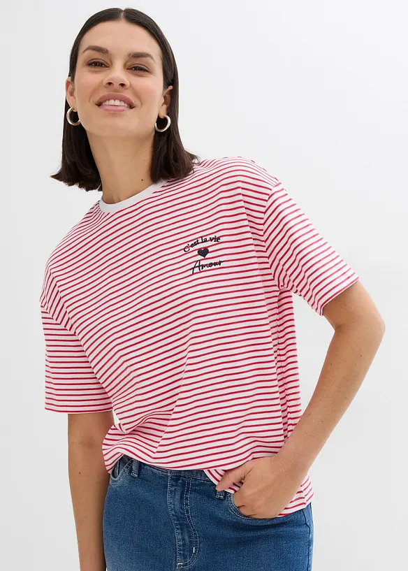 T-shirt rayé avec broderie, bonprix