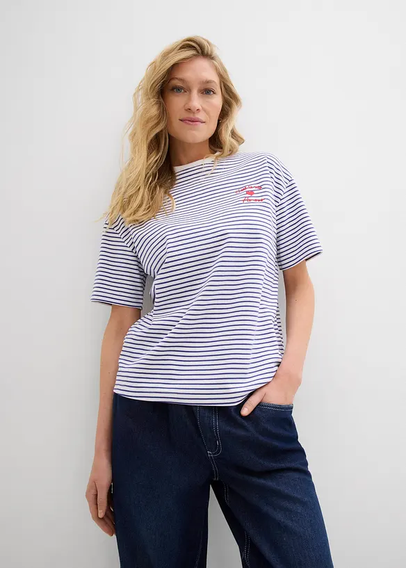 T-shirt rayé avec broderie, bonprix