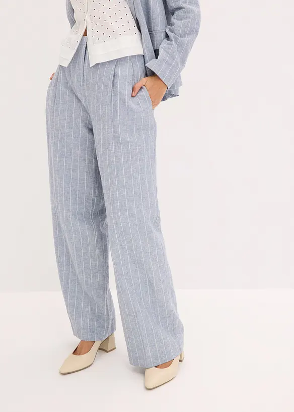 Pantalon à pinces en lin majoritaire, bonprix