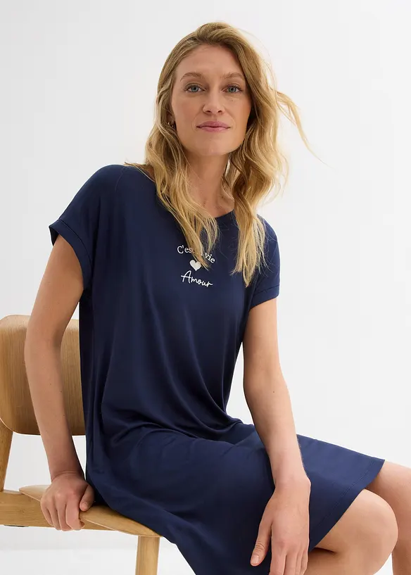 Robe en jersey viscose extensible avec broderie poitrine, bonprix