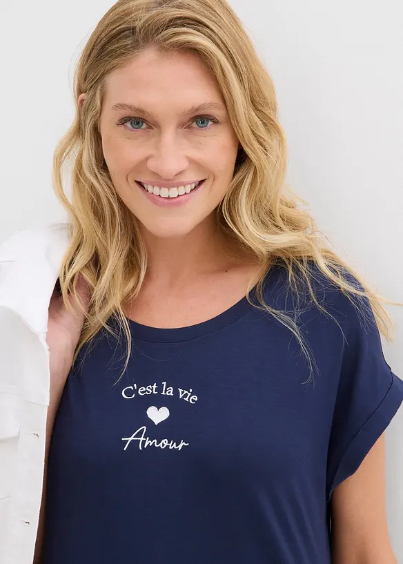 Robe en jersey viscose extensible avec broderie poitrine, bonprix