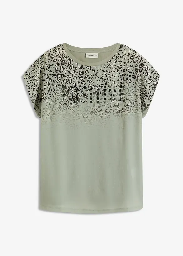 T-shirt à empiècement tissé et strass, bonprix