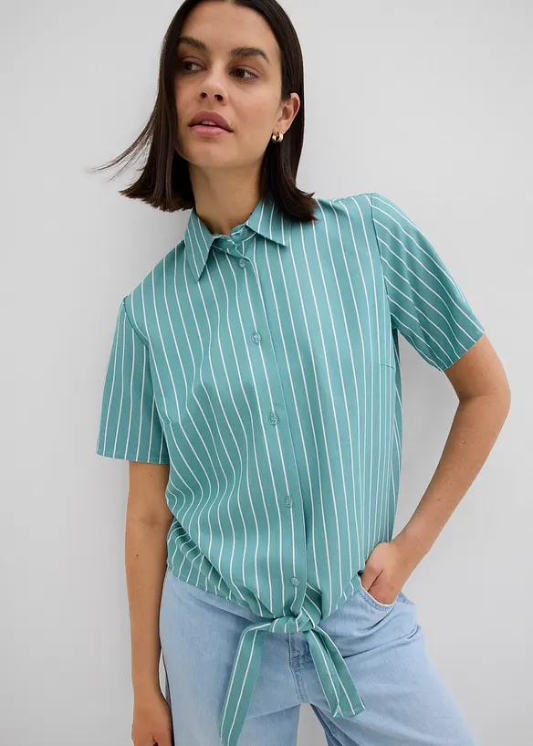 Chemisier manches courtes rayé à détail noué, bonprix