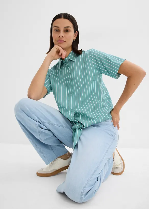Chemisier manches courtes rayé à détail noué, bonprix