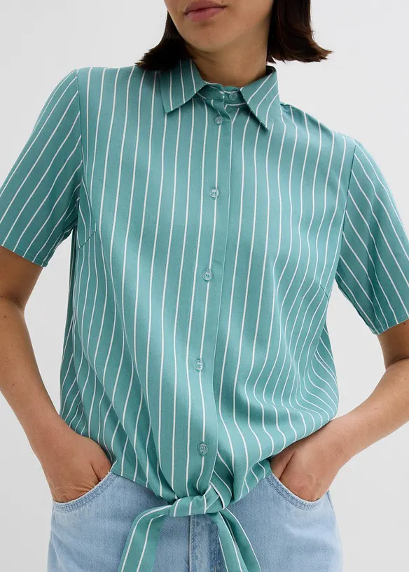 Chemisier manches courtes rayé à détail noué, bonprix